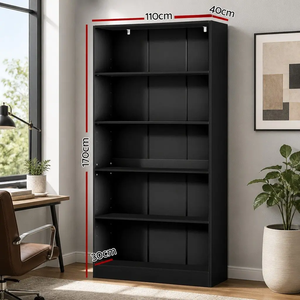 5-Tier Bookshelf Particle Board 91cm x 30cm x 182cm Black