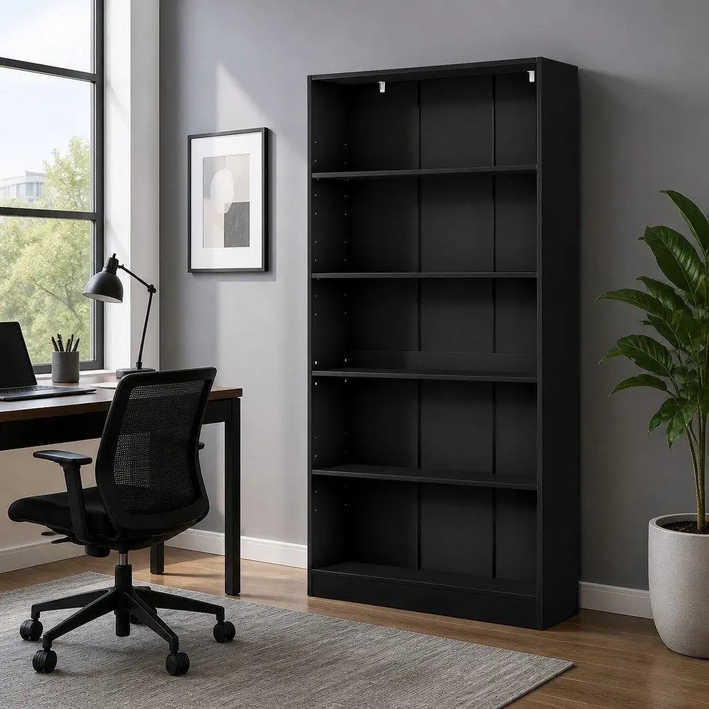 5-Tier Bookshelf Particle Board 91cm x 30cm x 182cm Black