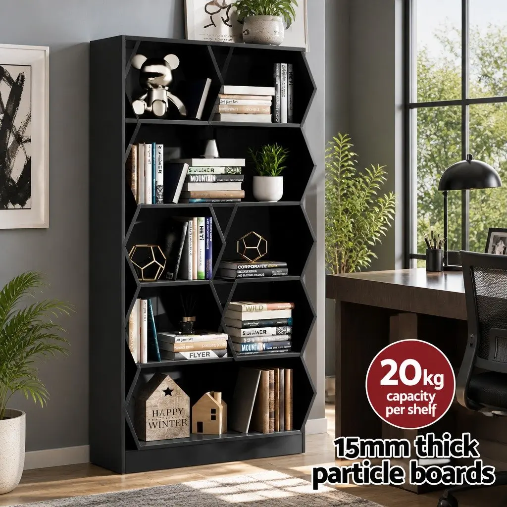 5-Tier Bookshelf Particle Board 91cm x 30cm x 182cm Black
