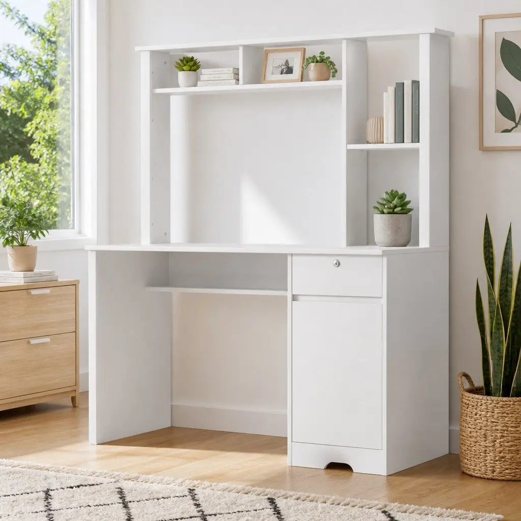 Computer Desk with Storage Solutions in White