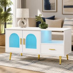 Sleek LED Coffee Table with Storage Drawer in White