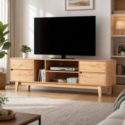 Elegant 180cm Natural Wood Entertainment Unit with Drawers