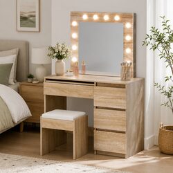Hollywood Makeup Vanity Mirror Set with Stool and LED Lights