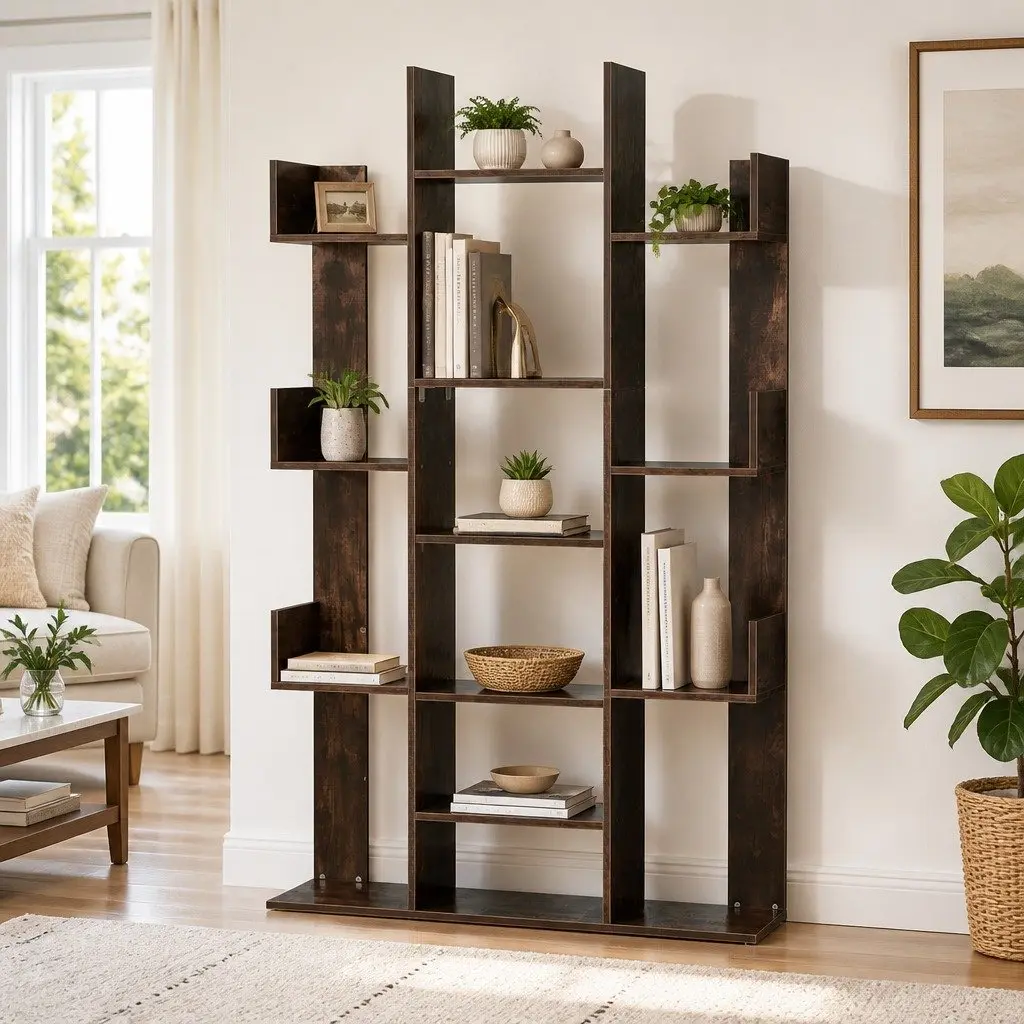 Walnut Tree-Shaped Bookshelf with 13 Shelves