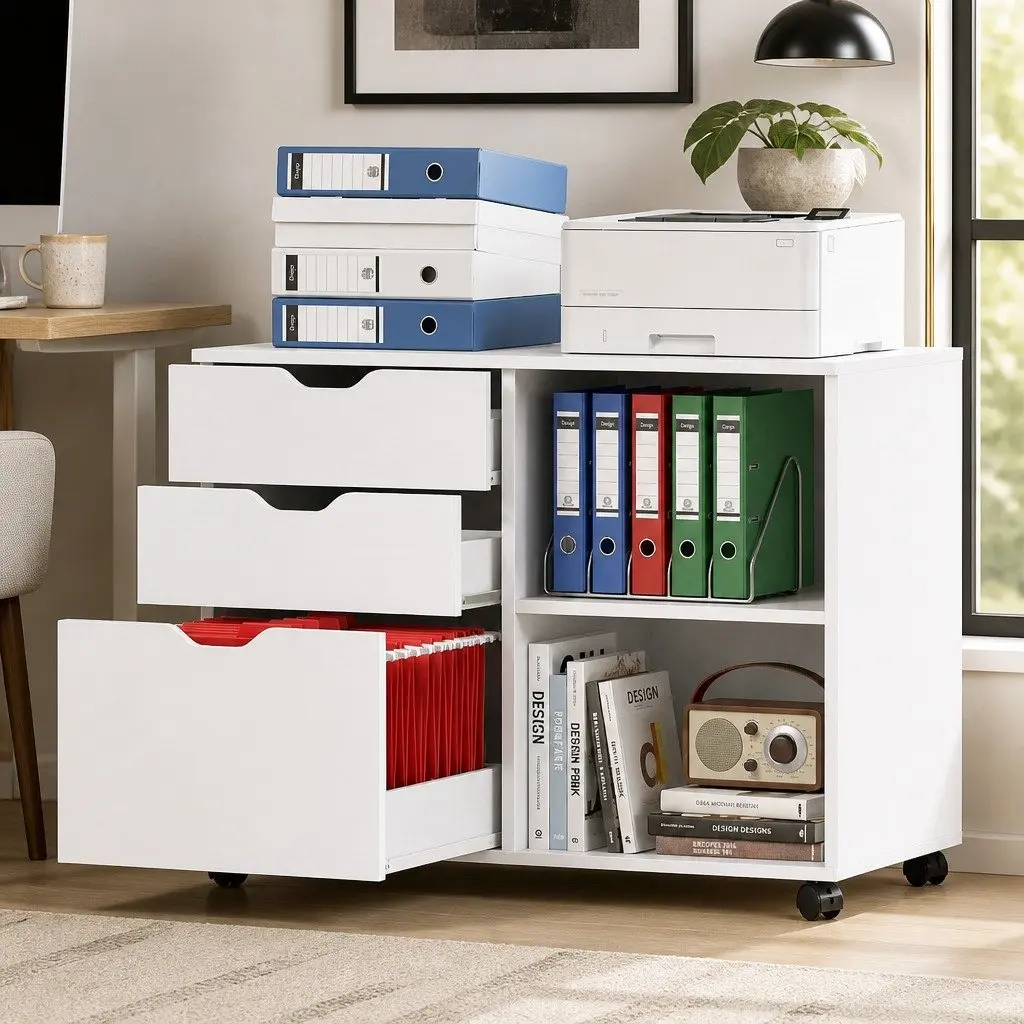 3 Drawer Mobile Filing Cabinet with Printer Stand