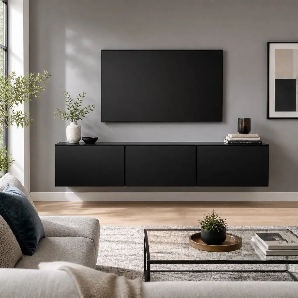 Black Floating TV Cabinet with 3 Storage Units