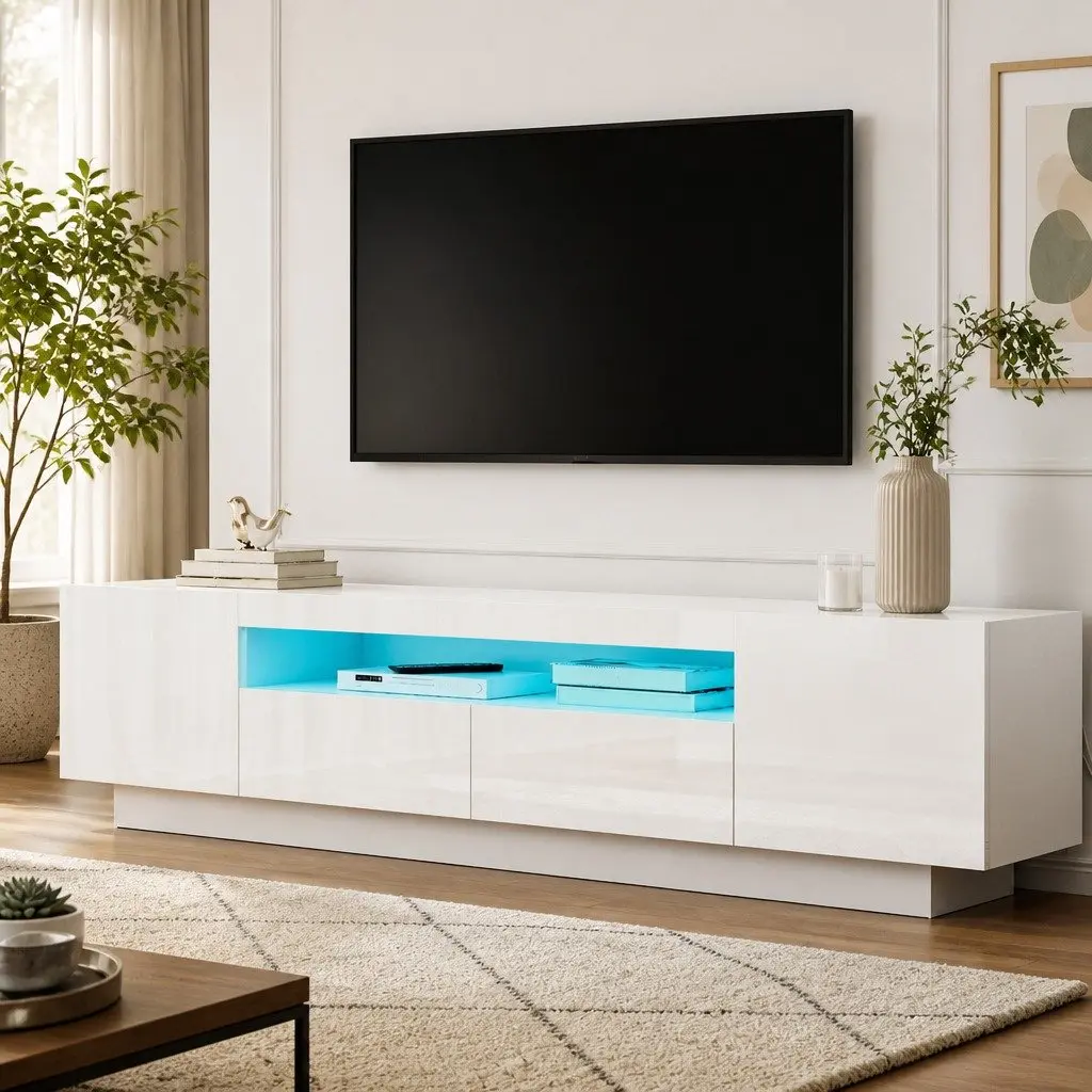 180cm White TV Entertainment Unit with RGB LED