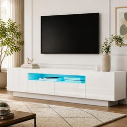 TV Entertainment Unit Storage Cabinet 180cm White 2 Drawers RGB LED Lighting