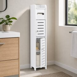 White 3-Tier Bathroom Storage Cabinet with Toilet Paper Holder