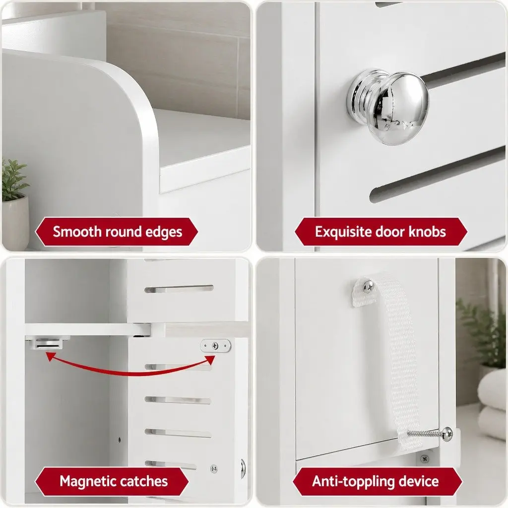 Bathroom Storage Cabinet MDF 3-Tier Slim White Unit