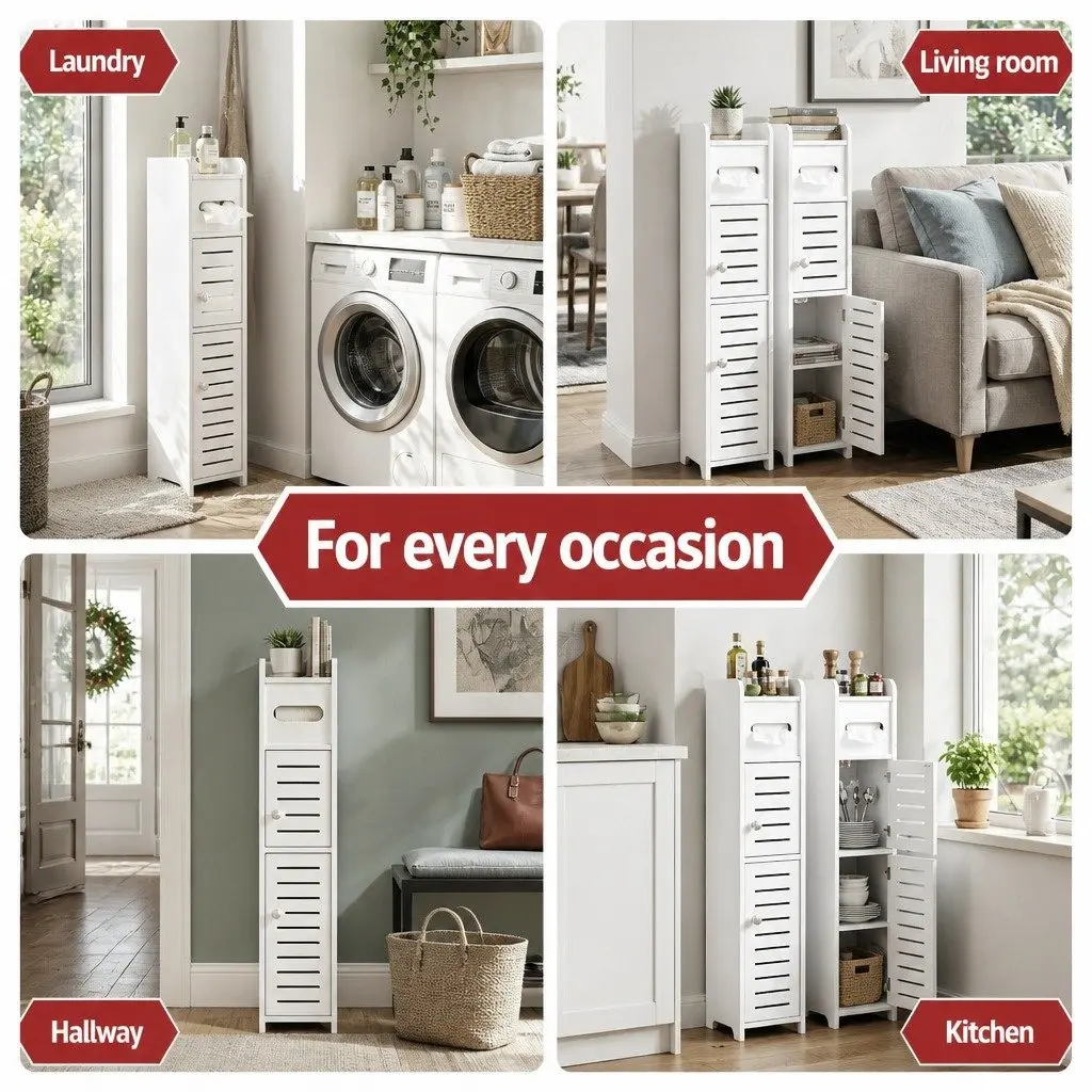 Bathroom Storage Cabinet MDF 3-Tier Slim White Unit