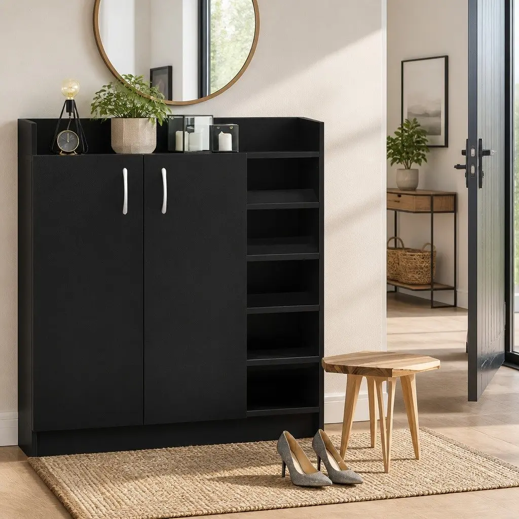 Black Shoe Rack Cabinet for 21 Pairs