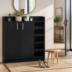 Durable Black Shoe Rack Cabinet for 21 Pairs