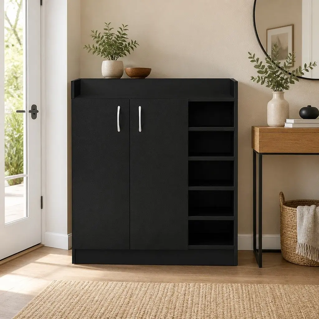 Black Shoe Rack Cabinet for 21 Pairs