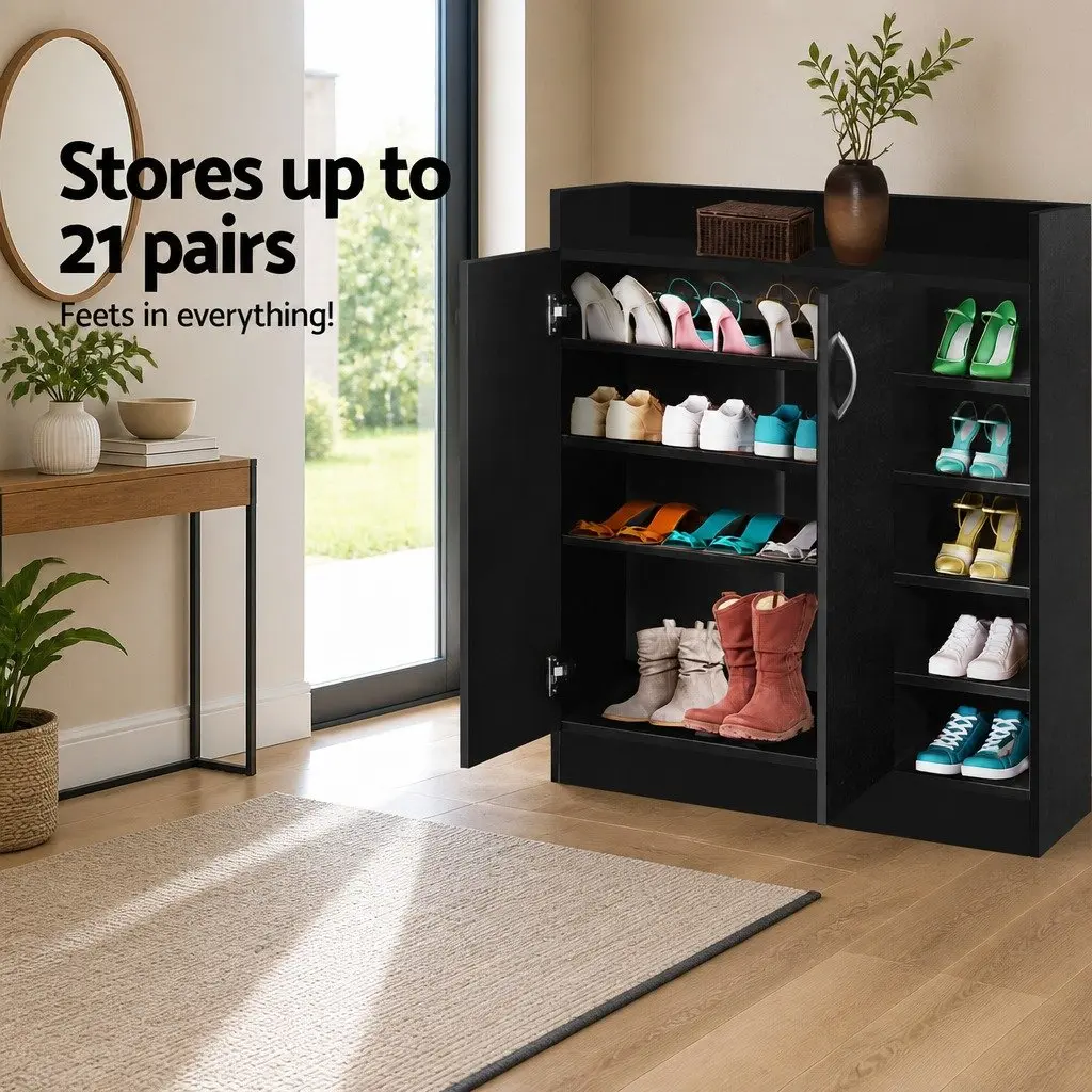 Black Shoe Rack Cabinet for 21 Pairs