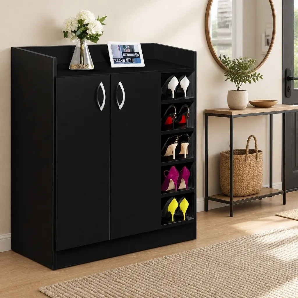 Black Shoe Rack Cabinet for 21 Pairs