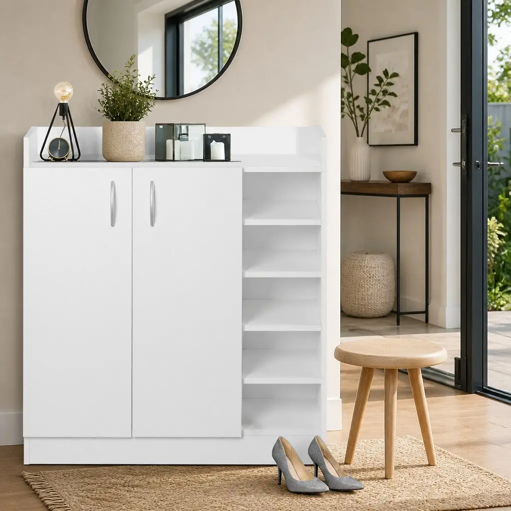 Shoe Rack Cabinet for 21 Pairs in White