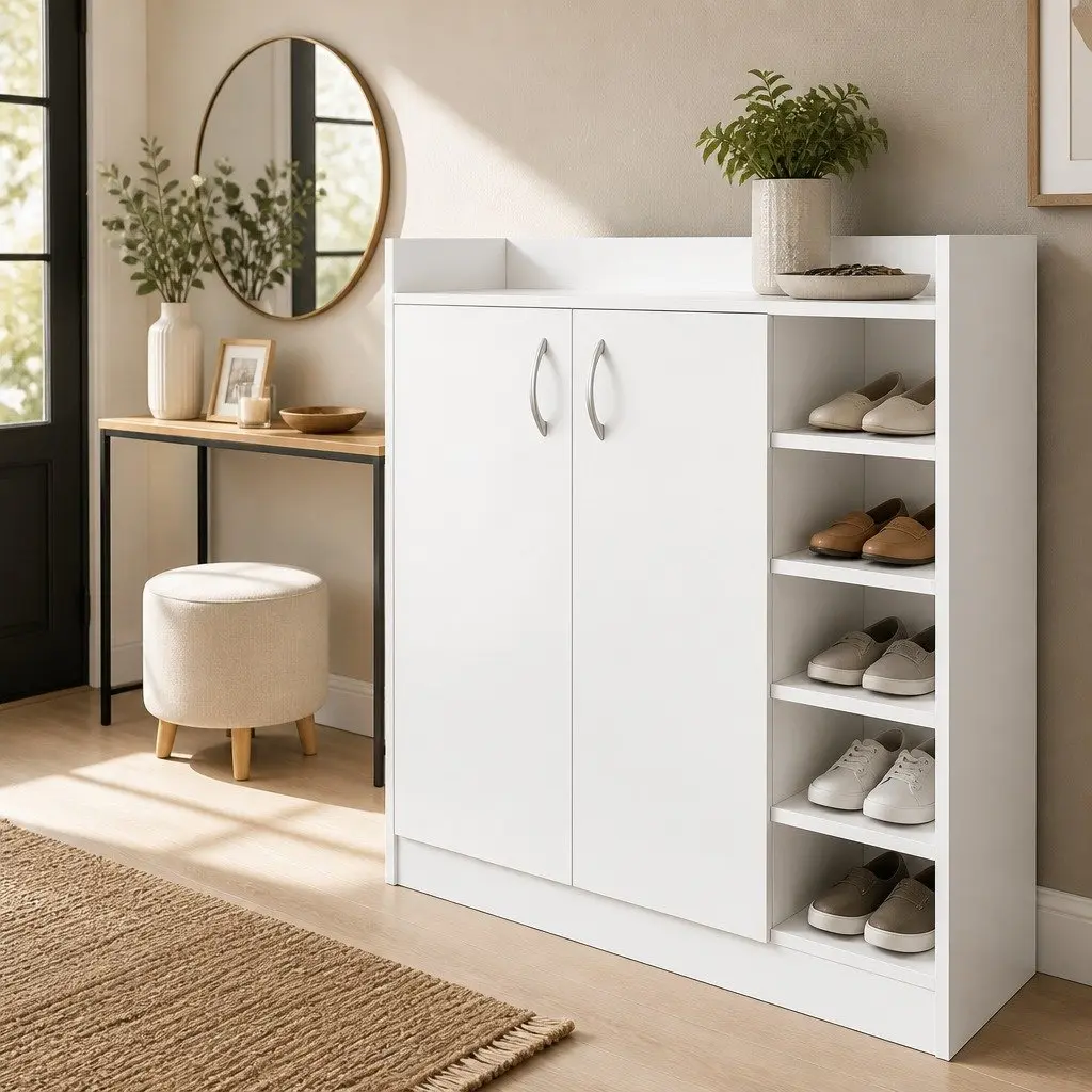 Shoe Rack Cabinet for 21 Pairs in White