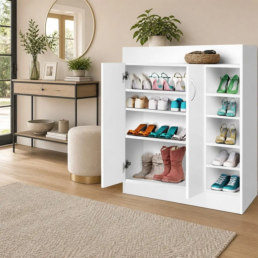 Shoe Rack Cabinet for 21 Pairs in White