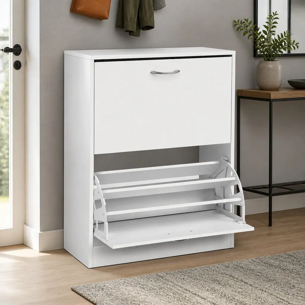 White Shoe Rack Cabinet with Adjustable Shelves