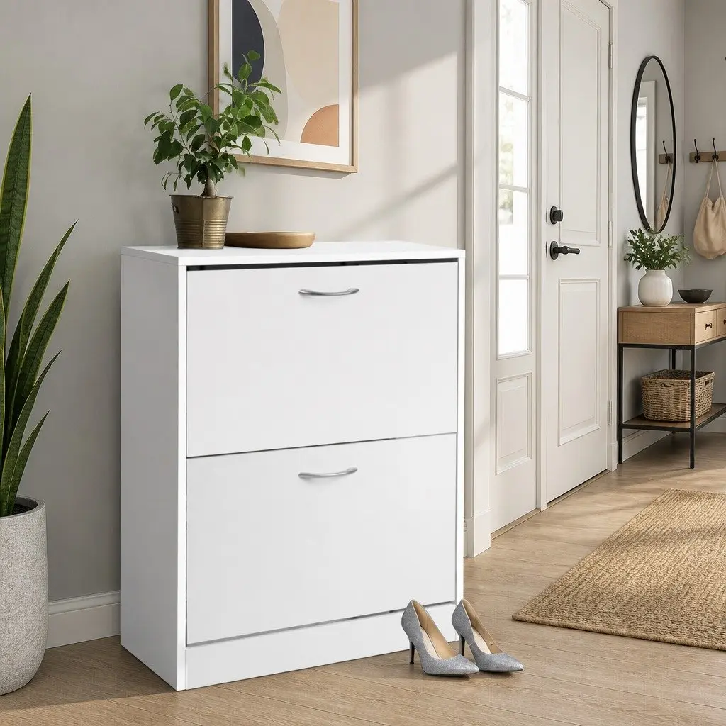 White Shoe Rack Cabinet with Adjustable Shelves