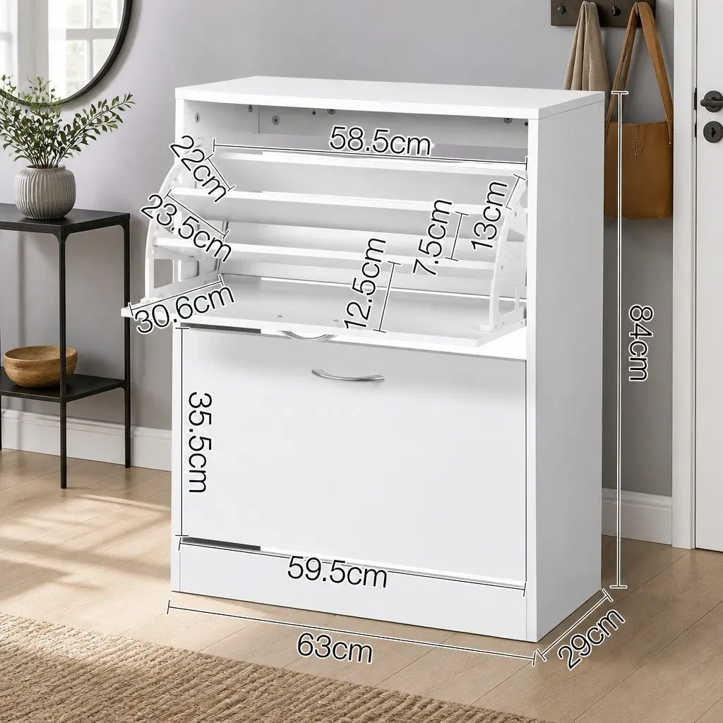 White Shoe Rack Cabinet with Adjustable Shelves