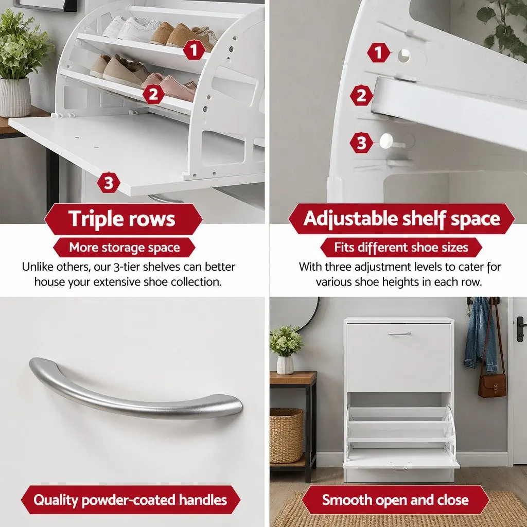 White Shoe Rack Cabinet with Adjustable Shelves