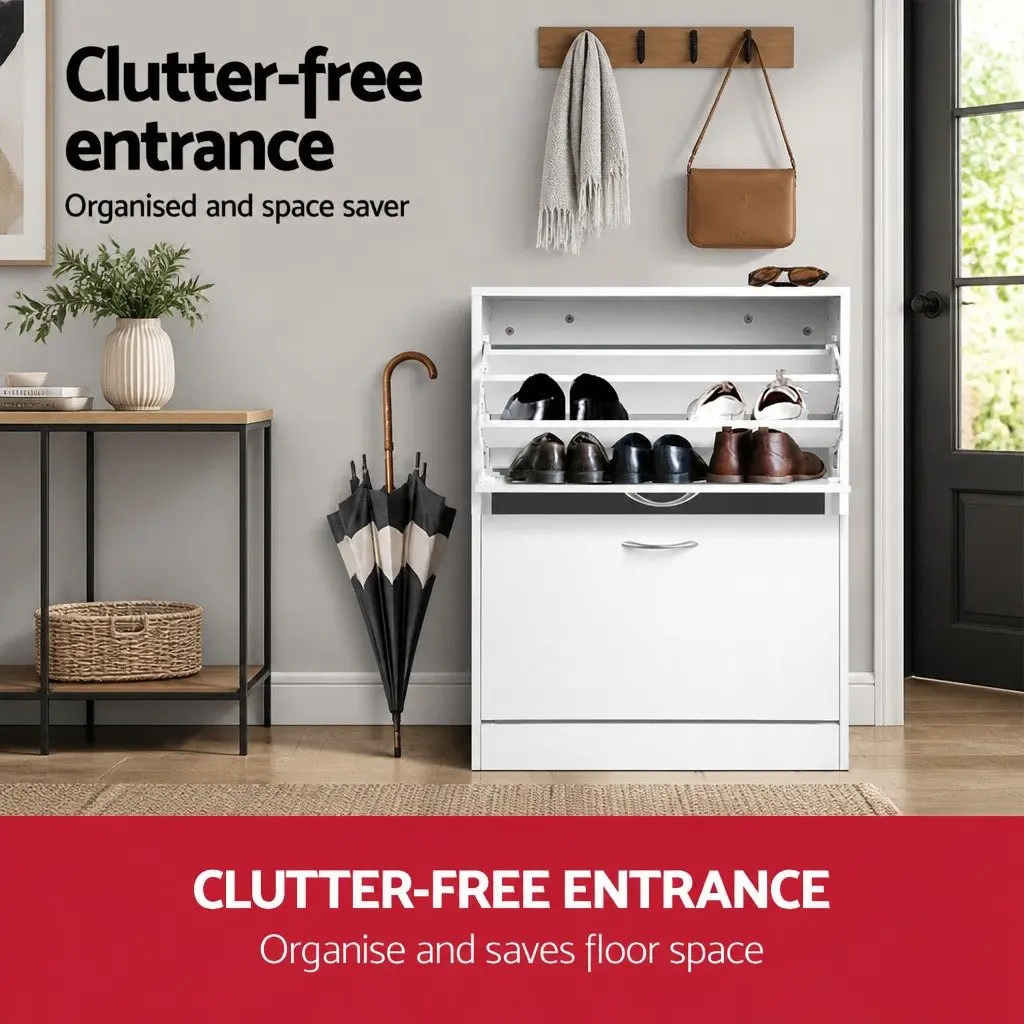 White Shoe Rack Cabinet with Adjustable Shelves