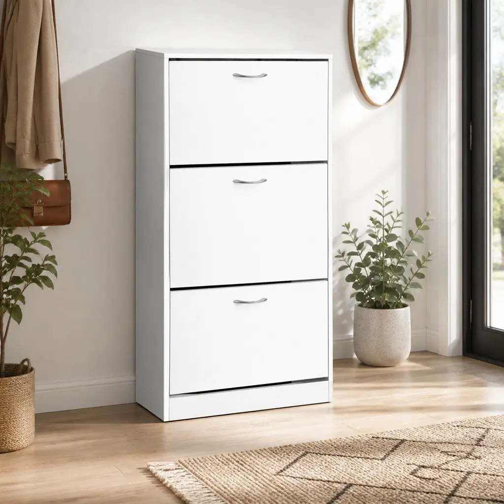 Shoe Rack Cabinet Particle Board 63 x 30 x 120cm White