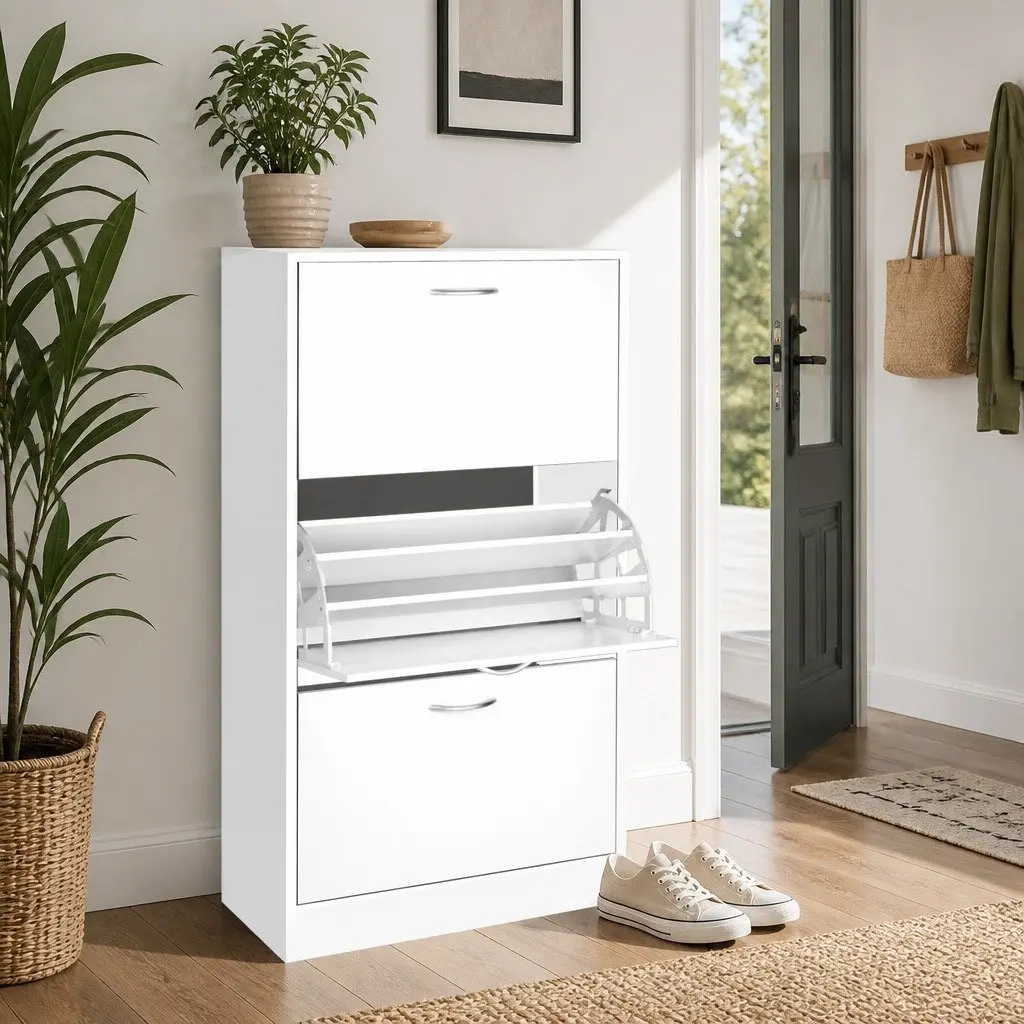 Shoe Rack Cabinet Particle Board 63 x 30 x 120cm White