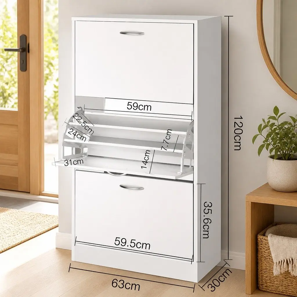 Shoe Rack Cabinet Particle Board 63 x 30 x 120cm White