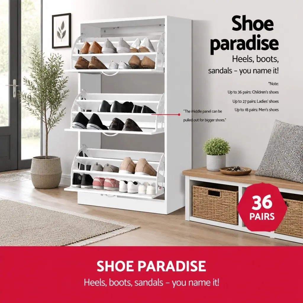 Shoe Rack Cabinet Particle Board 63 x 30 x 120cm White