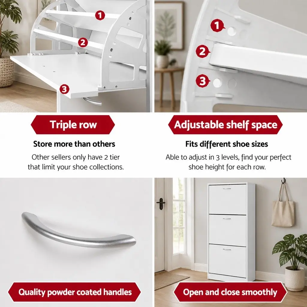 Shoe Rack Cabinet Particle Board 63 x 30 x 120cm White