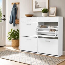 Premium Shoe Rack Cabinet for 36 Pairs in White with Adjustable Shelves