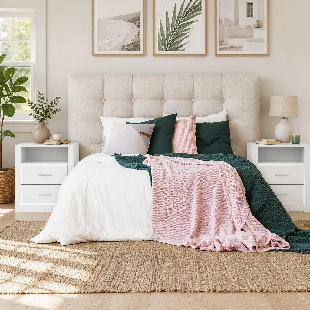 White Bedside Table with 2 Drawers and Shelf