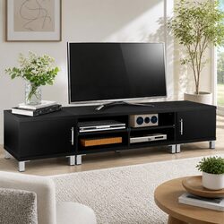 Modern Black TV Cabinet 190cm with Ample Storage