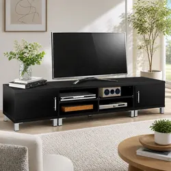 Modern Black TV Cabinet 190cm with Ample Storage