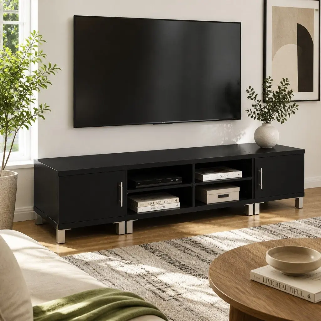 Black TV Cabinet 190cm with Ample Storage