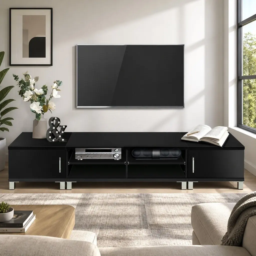 Black TV Cabinet 190cm with Ample Storage