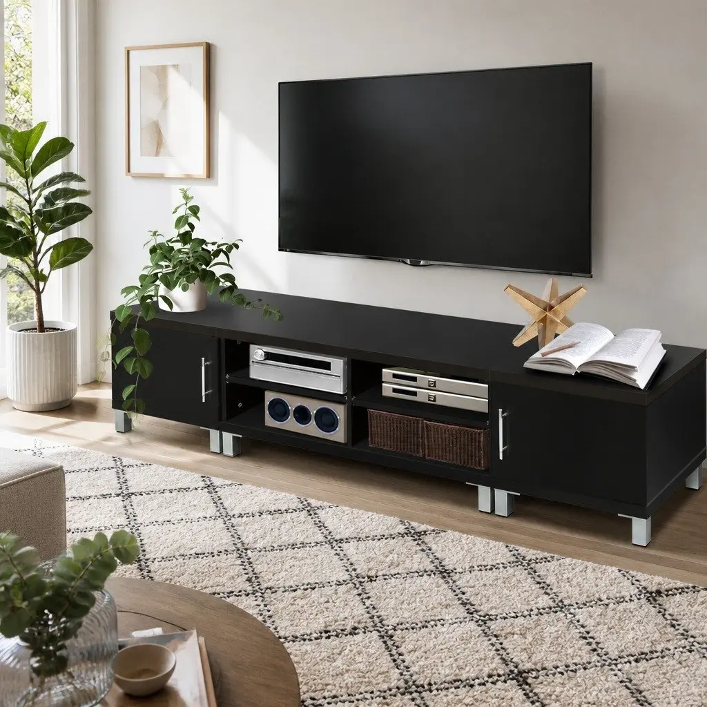 Black TV Cabinet 190cm with Ample Storage