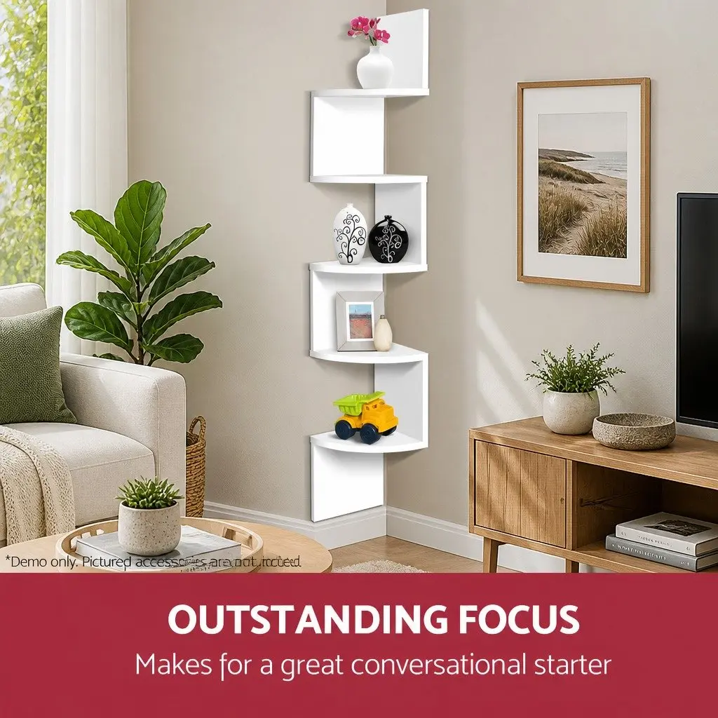 Corner Floating Shelf Particle Board 5-Tier White 19.3 x 19.3 x 123cm