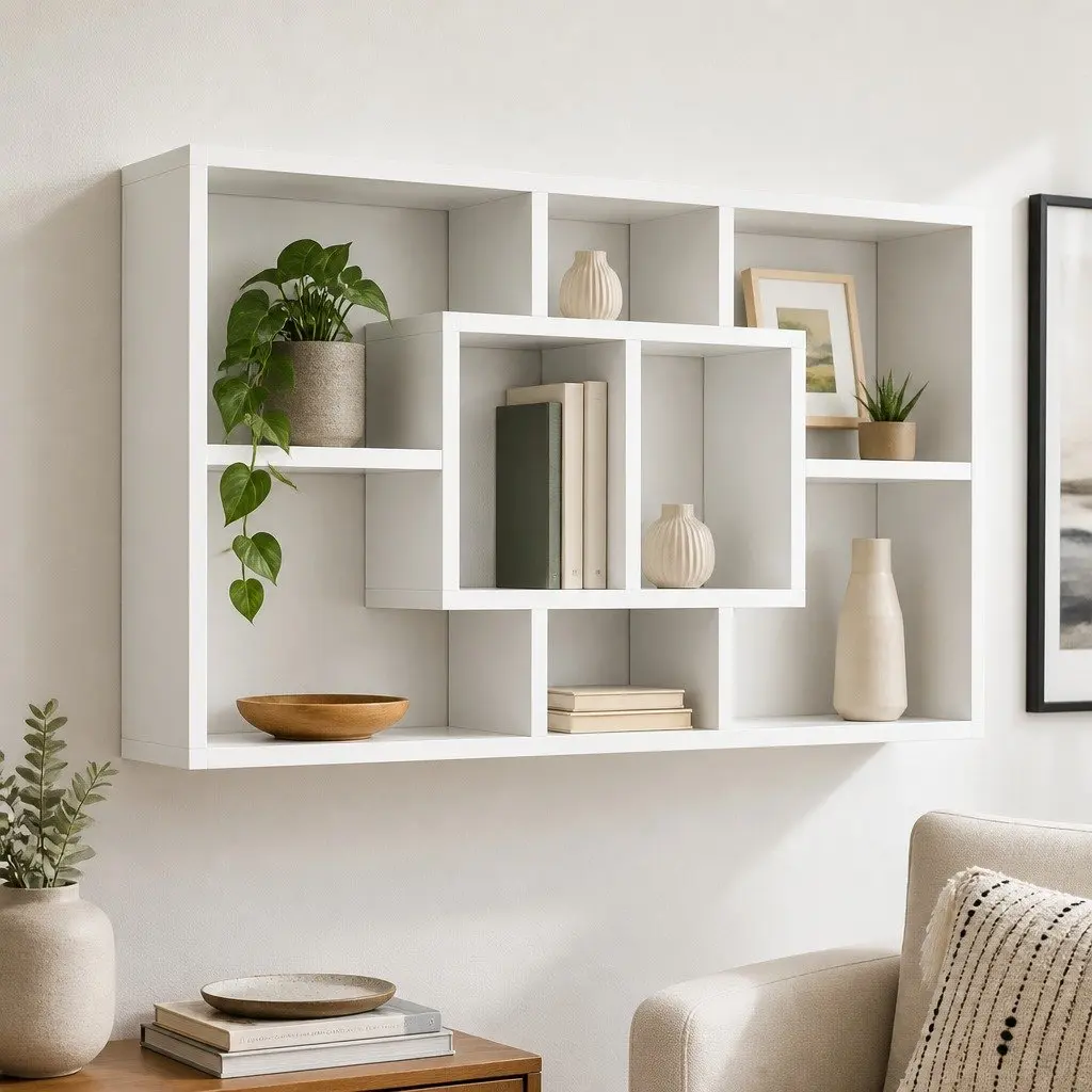 Floating Wall Shelf with 8 Compartments