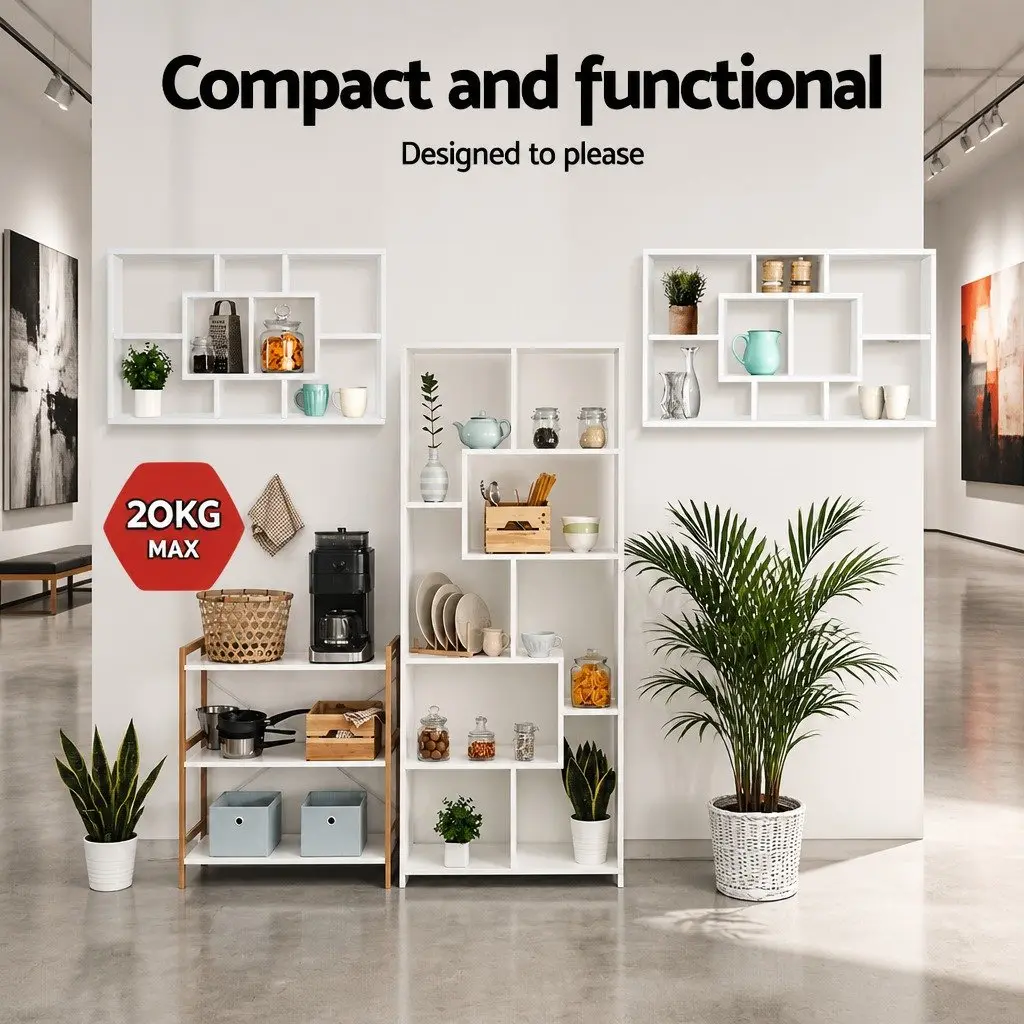 Floating Wall Shelf Particle Board 85cm White 8 Compartments