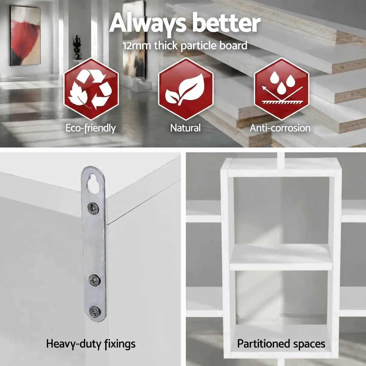 Floating Wall Shelf Particle Board 85cm White 8 Compartments