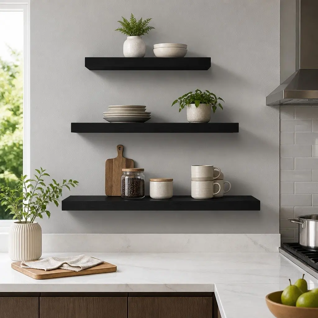 Black Floating Wall Shelf Set of 3