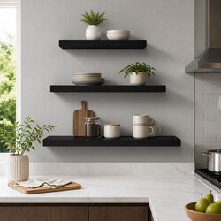 Floating Wall Shelf Set of 3 Black Display Storage Books Photos Home Office