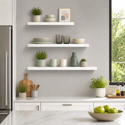 Set of 3 White Floating Wall Shelves for Display and Storage