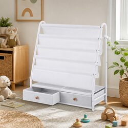 Stylish Metal Kids Bookshelf with Drawer Storage in White