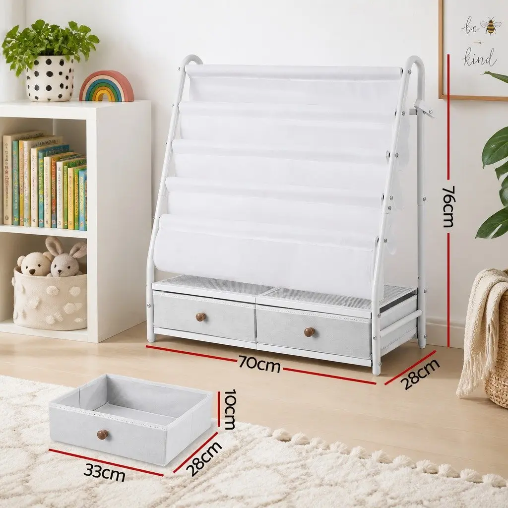Kids Bookshelf Metal Storage Rack 70cm x 28cm x 76cm White