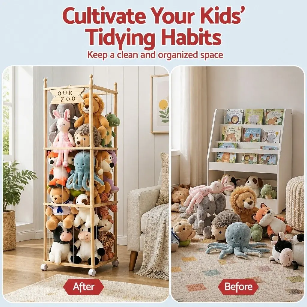 Stuffed Animal Storage Tower Pine Wood 135cm Natural Lightwood